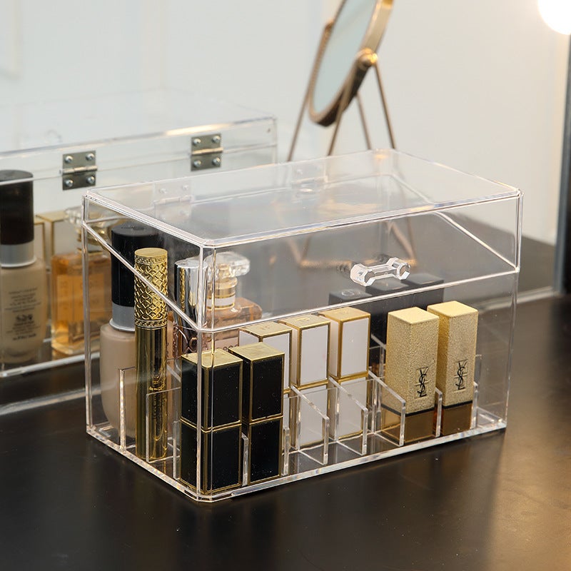 Transparent Desktop Organizer Acrylic Dust-Proof Cosmetics Storage Box Multi-Functional Flip-Top Plastic Lipstick Storage Box - Image 3